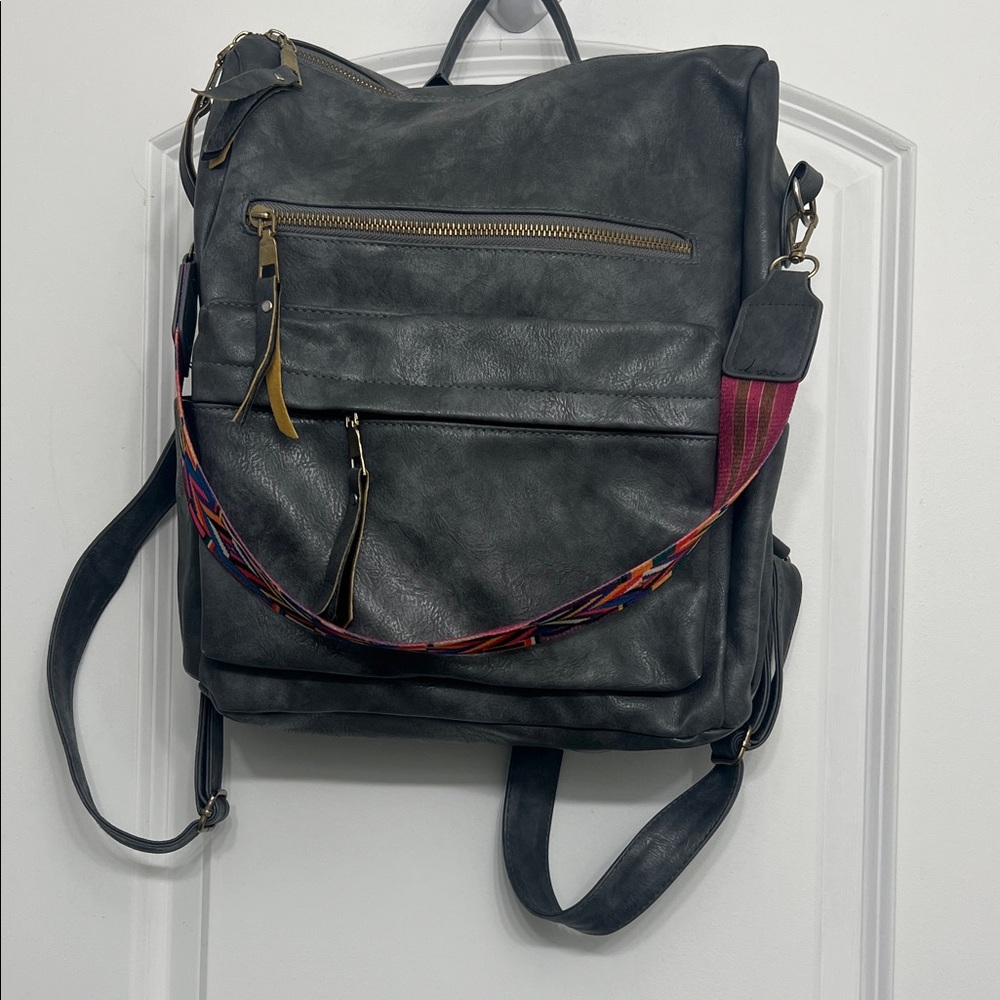 Stylish Grey Vegan PU Leather Backpack